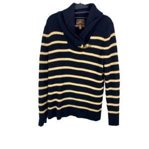 Ralph Lauren Black Label Gold Striped Shawl Neck Clasp Sweater